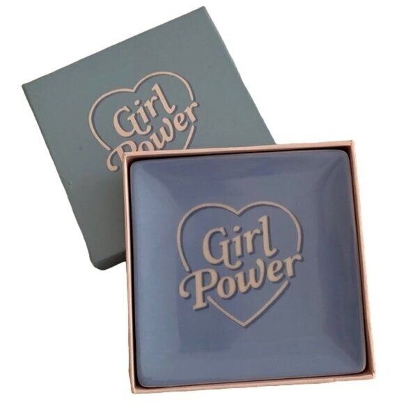 Fringe Studio Other - NIB - Fringe Studio Ceramic GIRL POWER Tray Jewelry/Trinket Dish 4.25" - Blue